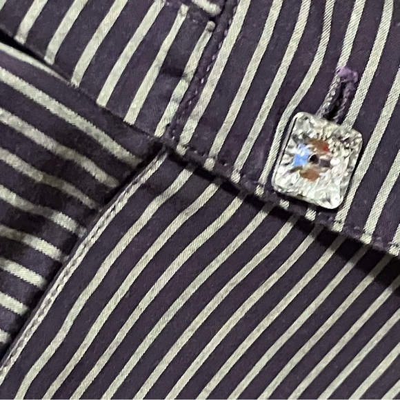 VTG Lissile Women’s Purple Stripe XXL long Sleeve Blouse Epaulette Preppy - Picture 8 of 12